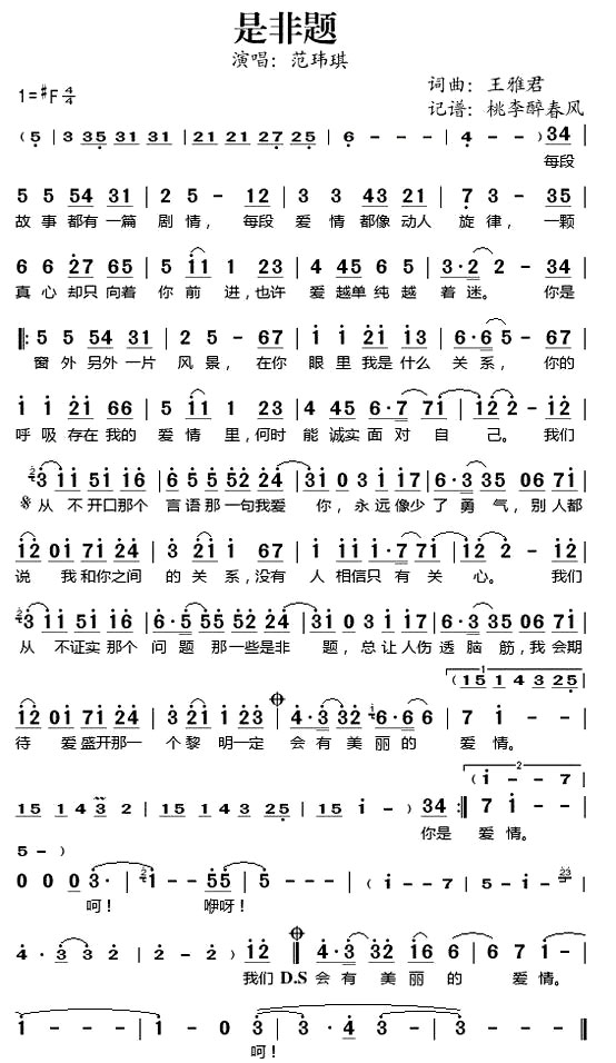 《是非题》(范玮琪演唱)