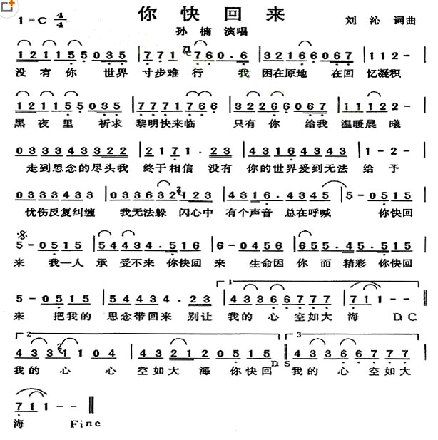 《你快回来》(孙楠演唱)