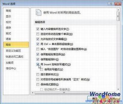 用Word2010Insert键选择插入改写模式